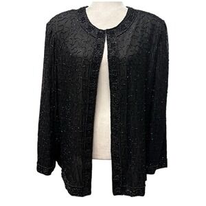 VTG LAURENCE KAZAR Sequined Evening Silk Jacket Womens Size‎ L/XL  Black Formal